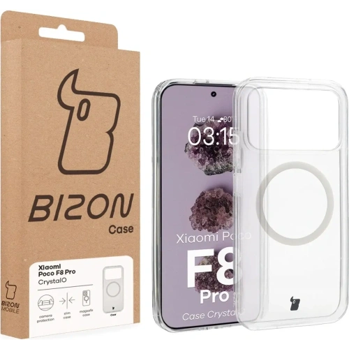 Etui z pierścieniem magnetycznym Bizon Case CrystalO do Xiaomi POCO F8 Pro przezroczyste